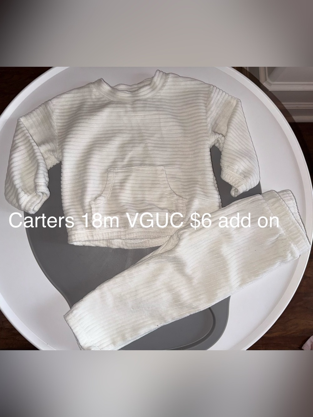 Carter's Cream Ribbed Velour Toddler Matching Pant Set